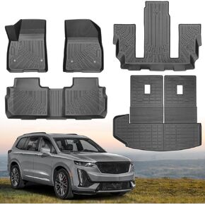 Floor Mats & Cargo Liner for 2020-2024 Cadillac XT6 6 Seats Custom Fit All Weather TPE Floor Liners for Cadillac XT6 Full Set Car Liner Accessories 1st, 2nd and 3rd Row and Trunk with Backrest Mats in Kuwait