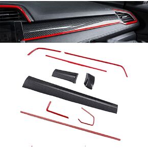 for Honda 10th Civic 2016 2017 2018 2019 2020 2021 ABS Engineering Plastics,Carbon Fiber Print Interior Center Consoles Instrument Panel Dashboard Trims Air Outlet Cover Accessories 9Pcs (RED) in Kuwait