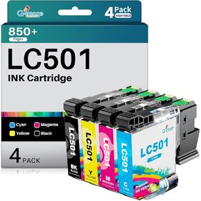 خراطيش حبر LC501 LC501XL عالية الإنتاجية متوافقة مع حبر Brother LC501 LC-501 LC 501 يعمل مع حبر الطابعة Brother MFC-J1360DW MFC J1360DW MFC-J1410DW MFC-J1260W (أسود سماوي أرجواني أصفر، 4 عبوات) in Kuwait