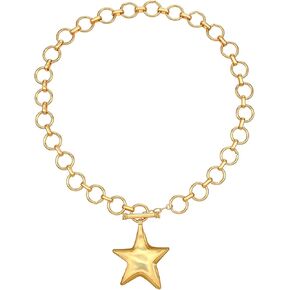 Chunky Gold Star Necklace, Hammered Statement Star Pendant Gold Chain Necklaces with Thick Chain Vintage Bold Jewelry for Women Adjustable Trendy Gifts for Women in Kuwait