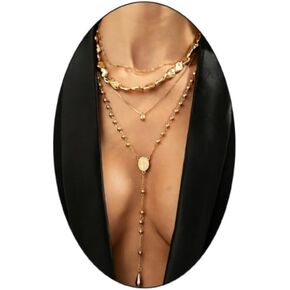 Layered Dainty Gold Lariat Necklace for Women,Vintage Teardrop Beaded Statement Y Pendant Necklace,Trendy Sweater Chain Jewelry Gift Accessories in Saudi Arabia
