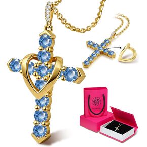 Heart Cross Necklace for Women, 18K Gold Plated Cubic Zirconia Faith Pendant, Anti-Tarnish and Hypoallergenic Jewelry, 20" Adjustable, Perfect Valentine's Day Gift for Her in Saudi Arabia