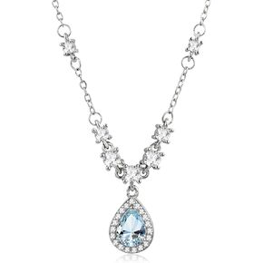 Silver Aquamarine Light Blue Teardrop Pendant Birthstone Crystal Adjustable Necklace Chain Cubic Zirconia Thin Necklace for Women in Kuwait