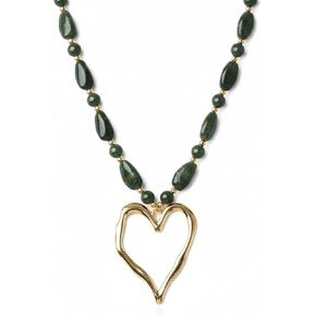 Large Heart Necklaces for Women Exaggerated Gold Big Hollow Heart Pendant Necklace Vintage Colored Geometric Resin Bead Heart Choker Necklace Fashion Party Statement Jewelry for Women in Saudi Arabia