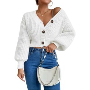 LIGHT DOT Women's Chunky Crop Cardigan Sweater Button Up Cable Knit Short Sweater Coat Long Sleeve Loose in Kuwait