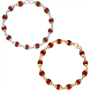 مجموعة من سوار سلسلة رودراكشا 5 مطلي بالفضة والذهب الأصلي من 5 موخي كاب شيفا، مجوهرات روحية هندوسية in Kuwait