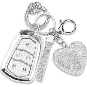 Compatible with Cadillac Key Fob Cover with Heart Keychain for Women, Compatible with Cadillac Escalade ATS CTS STS SRX XT5 CT6 Smart Remote Key Protector (5 Buttons-Black) in Kuwait