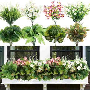 HOHOTIME نباتات صناعية في الهواء الطلق، خضرة صناعية وزهور واقعية مقاومة للأشعة فوق البنفسجية، بلاستيك بيجونيا صباح مجد الأوكالبتوس السرخس للديكورات الخارجية، فناء حديقة أمامية، ديكور ساحة الشرفة in Kuwait