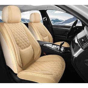 Car Seat Covers Full Set, Beige Faux Leather Waterproof Seat Protectors, Breathable with Lumbar Support, Front Seats Back Seat Covers,Wear-Resistant Universal Fit for Most Cars, Trucks, SUV in Saudi Arabia