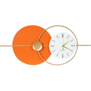 Large Wall Clock Round Decorative Art Clock Silent Battery Operated Wall Clock Modern Wall Decor Clocks for Home Living Room for Home Living Room Bedroom Kitchen Office Decoration, Gold & Orange in Saudi Arabia
