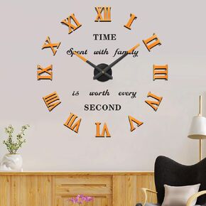 VANGOLD ساعة حائط كبيرة ثلاثية الأبعاد يمكنك صنعها بنفسك ساعة أرقام رومانية بدون إطار مرآة سطح الجدار ملصق ديكور المنزل لغرفة المعيشة وغرفة النوم in Kuwait