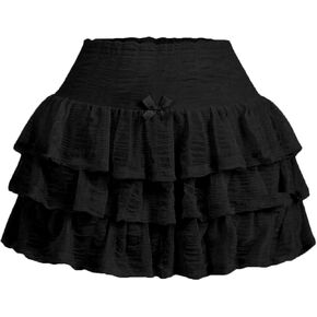 Women's Mini Skirt with Shorts Y2K Lace Ruffle Skirt Bow Cute Skort Layered Pleated Tiered Skirts in Saudi Arabia
