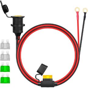 كابل تمديد مقبس ولاعة السجائر ذو خيط ثابت 12AWG، مقبس ولاعة السجائر 6.6FT 12V/24V إلى كابل طرفي على شكل O مع صندوق مصهر وصمام احتياطي in Kuwait