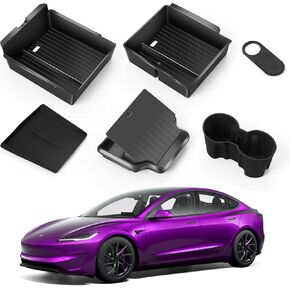 6 PCS Center Console Organizer for Tesla Model Y Juniper Model 3 Highland, Front Rear Silicone Storage Box Tray Cup Holder Armrest Insert Wireless Charger Mat Accessories in Saudi Arabia