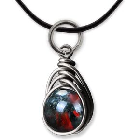 African Bloodstone 6mm Herringbone Pendant in Steel, Copper, Bronze, Black Iron, Titanium, Sterling Silver, 14K Gold, Rose Gold, or Black Niobium Wire (Handmade) March Birthstone Aries Zodiac in Kuwait