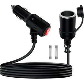 كابل ولاعة السجائر مع مفتاح تشغيل وإيقاف 12 فولت 24 فولت وصلة ولاعة السجائر شديدة التحمل 16AWG 15A مع ضوء LED، غطاء مقاوم للماء مناسب للسيارات والدراجات النارية والقوارب (0.3 متر/1 قدم) in Kuwait