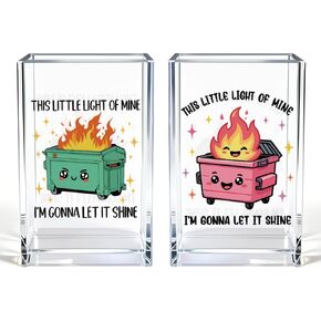 This Little Light Of Mine I'm Gonna Let It Shine Funny Acrylic Cosmetic Pencil Pen Holder Cup Set 2, Cute Dumpster Fire Pen Holder for Desk Office, Mental Health Gifts for Women Men Teachers in Kuwait