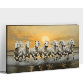 ANRUOXI الحصان صور جدار ديكور، 7 الخيول تشغيل جدار الفن فاستو مع الإطار، ملصقات الحصان قماش جدار الفن، سبعة خيول تشغيل اللوحة فاستو شاسترا لغرفة المعيشة مكتب جاهز للتعليق 12 × 18 بوصة in Kuwait