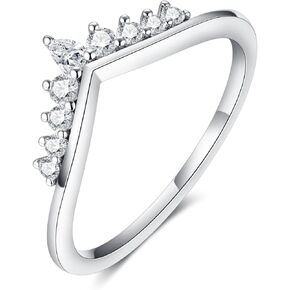 IMOLOVE Moissanite Wedding Band for Women, V Shaped Curved Stacking Ring, 925 Sterling Silver Dainty Bridal Anniversary Band, Crown Chevron Ring – Shine Bright, Spend Light in Kuwait