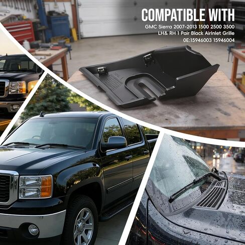MaySpare Windshield Wiper Cowl End Panel Compatible with 2007-2013 GMC Sierra 1500 2500 3500 HD, LH & RH Side Air Inlet Grille Cover, Replaces 15946003 15946004, Black, 1 Pair in Saudi Arabia