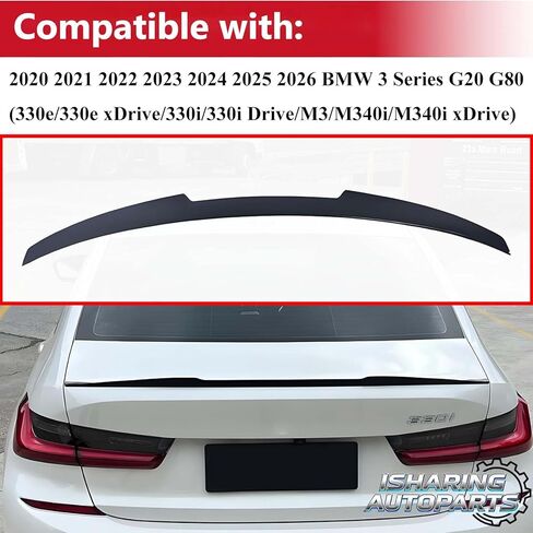 Rear Spoiler Wing Compatible with 2019 2020 2021 2022 2023 2024 2025 2026 BMW G20 G80 3 Series 330i M3 M340i Exterior Accessories M4 Style, ABS Plastic Gloss Black in Kuwait