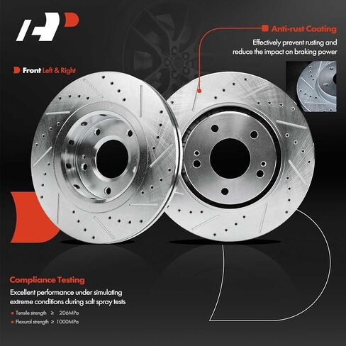 A-Premium Front and Rear Drilled and Slotted Disc Brake Rotors + Ceramic Pads Kit Compatible with Select Mitsubishi Models - Lancer 2009-2015, 12-PC Set in Saudi Arabia