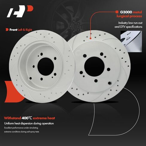 A-Premium Front and Rear Drilled and Slotted Disc Brake Rotors + Ceramic Pads Kit Compatible with Select Mitsubishi Models - Lancer 2009-2015, 12-PC Set in Saudi Arabia