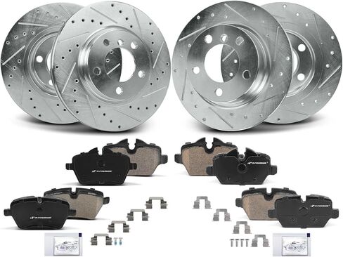 A-Premium Front and Rear Drilled and Slotted Disc Brake Rotors + Ceramic Pads Kit Compatible with Select Mini Models - Cooper Countryman 2011-2016, Cooper Paceman 2013-2016, 12-PC Set in Saudi Arabia