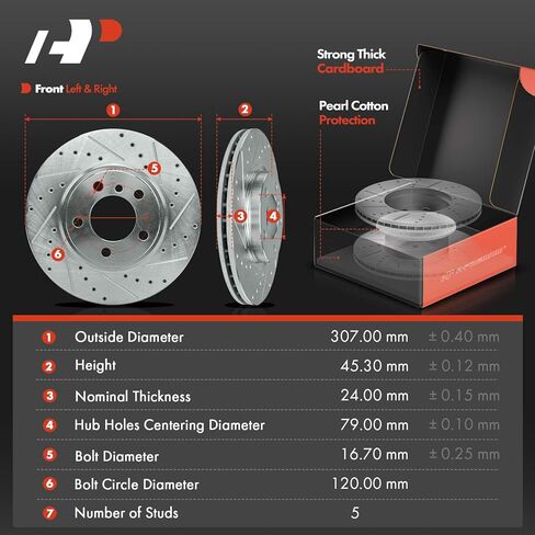A-Premium Front and Rear Drilled and Slotted Disc Brake Rotors + Ceramic Pads Kit Compatible with Select Mini Models - Cooper Countryman 2011-2016, Cooper Paceman 2013-2016, 12-PC Set in Saudi Arabia