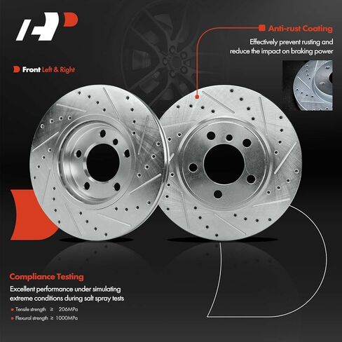 A-Premium Front and Rear Drilled and Slotted Disc Brake Rotors + Ceramic Pads Kit Compatible with Select Mini Models - Cooper Countryman 2011-2016, Cooper Paceman 2013-2016, 12-PC Set in Saudi Arabia