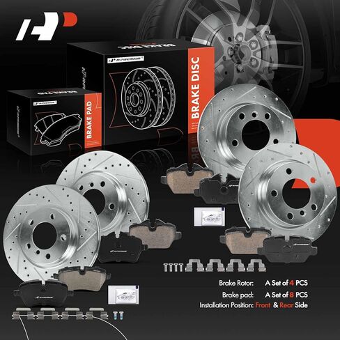 A-Premium Front and Rear Drilled and Slotted Disc Brake Rotors + Ceramic Pads Kit Compatible with Select Mini Models - Cooper Countryman 2011-2016, Cooper Paceman 2013-2016, 12-PC Set in Saudi Arabia