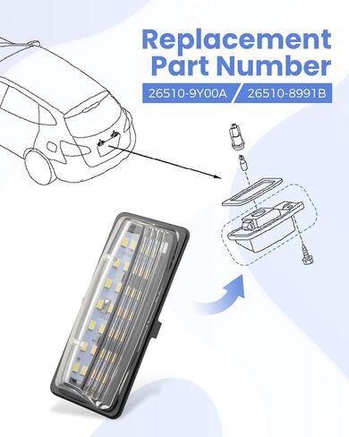LED License Plate Light Assembly Fit for Nissan Altima Rogue Sentra Pathfinder Maxima Murano Versa Note, Bright White Replace 26510-9Y00A 26510-8991B, 2PCS in Saudi Arabia