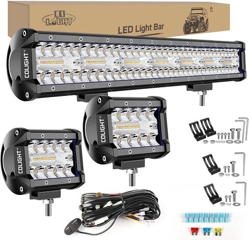 CO LIGHT 20 Inch LED Light Bar Combo with 2x4 Inch LED Pod | White Amber Strobe Lights - 6 Modes | Memory Function | Ideal Off-Road Lighting Solution for Trucks, Car, ATV, SUV, Boat in Kuwait