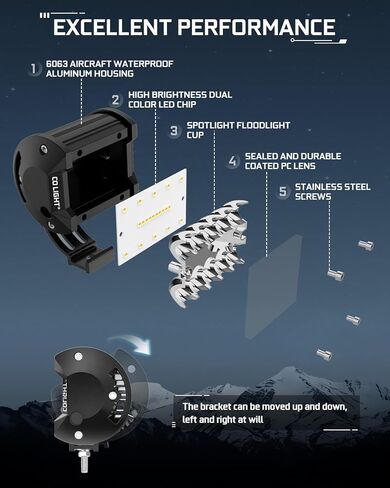 CO LIGHT 20 Inch LED Light Bar Combo with 2x4 Inch LED Pod | White Amber Strobe Lights - 6 Modes | Memory Function | Ideal Off-Road Lighting Solution for Trucks, Car, ATV, SUV, Boat in Kuwait