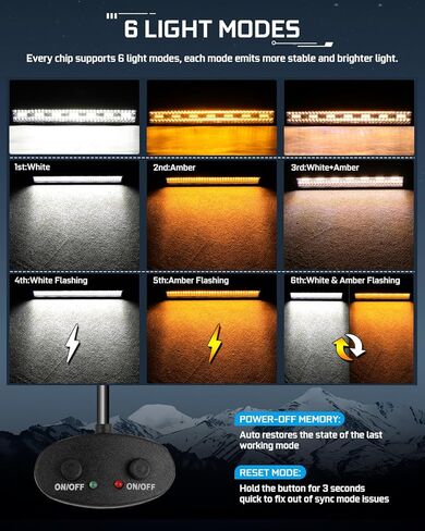 CO LIGHT 20 Inch LED Light Bar Combo with 2x4 Inch LED Pod | White Amber Strobe Lights - 6 Modes | Memory Function | Ideal Off-Road Lighting Solution for Trucks, Car, ATV, SUV, Boat in Kuwait