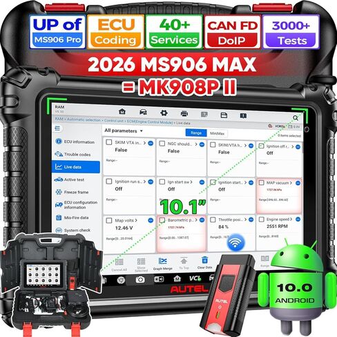 2026 Autel Scanner MaxiSys MS906 MAX، 10.1 بوصة MS906MAX 2.0 Up of MS906 PRO MP900BT MS908S MK908، أداة المسح التشخيصي ثنائية الاتجاه OE، CAN FD DoIP، 3000+ اختبار نشط، 40+ إعادة تعيين، جميع الأنظمة، المسح التلقائي 2.0 in Saudi Arabia