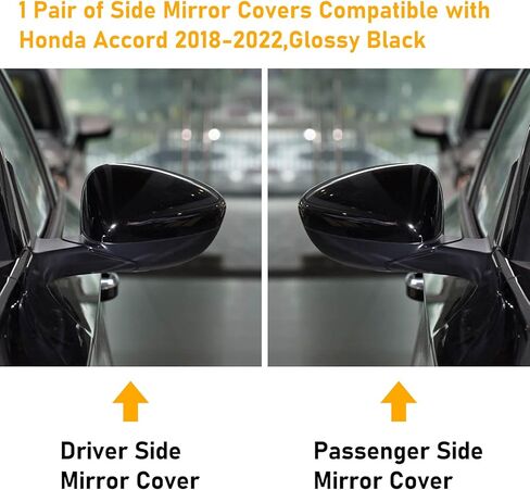 Compatible with Honda Accord Mirror Cover Replacement 2018-2022,10th Gen Accord Sedan Mirror Caps W/O Light for Left & Right Side,Replace 76251TVAA01,76201TVAA01,Glossy Black,1 Pair in Kuwait