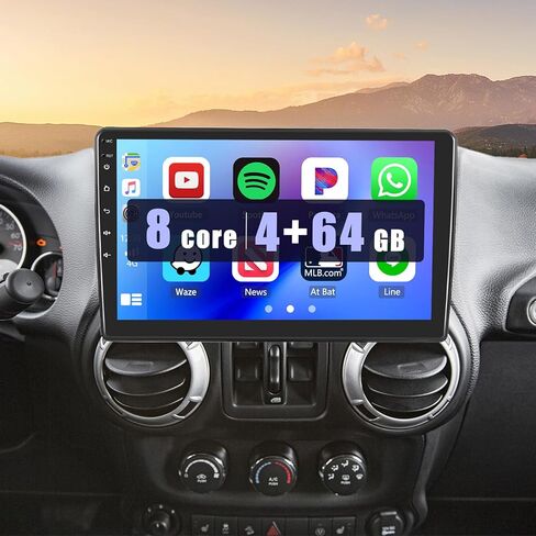 Car Radio for Jeep Wrangler JK Compass Grand Cherokee Dodge Ram, [8 Cores 4+64G] 10.1" Touch Screen Carplay Android Auto with 32EQ Bluetooth5.0 1280 * 720 Resolution in Kuwait
