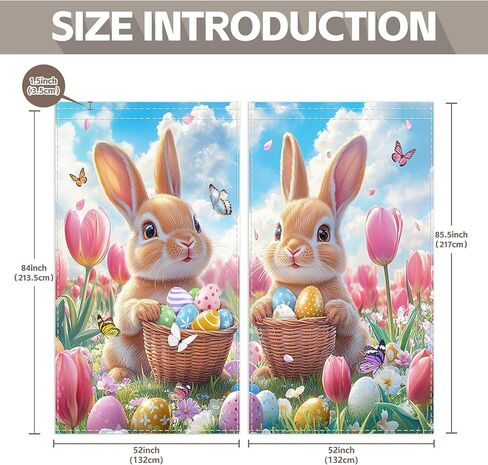 ZTHMOE Spring Easter Bunny Curtains Cute Rabbits Colorful Eggs Pink Floral Flowers Hanging Rod Pocket Window Treatment Drapes for Bedroom Living Room 2 Panels Set 52x85.5 Inch in Saudi Arabia