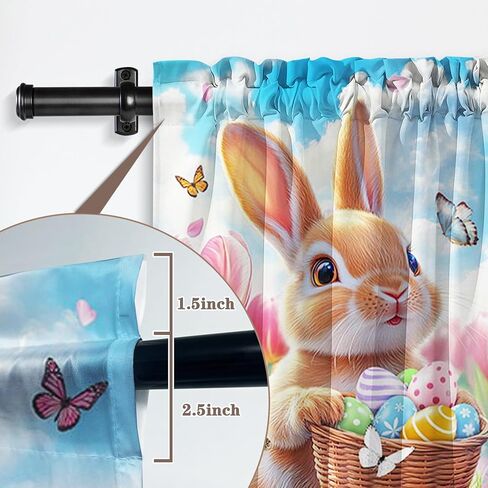 ZTHMOE Spring Easter Bunny Curtains Cute Rabbits Colorful Eggs Pink Floral Flowers Hanging Rod Pocket Window Treatment Drapes for Bedroom Living Room 2 Panels Set 52x85.5 Inch in Saudi Arabia