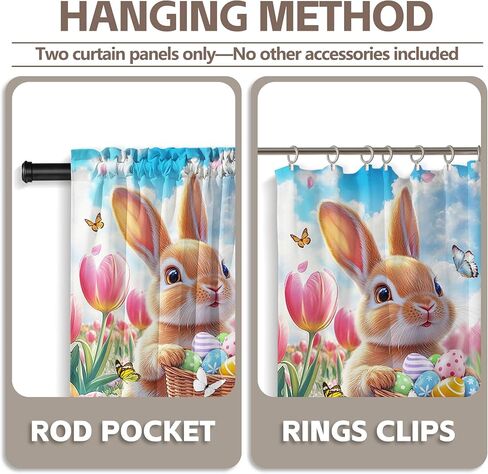 ZTHMOE Spring Easter Bunny Curtains Cute Rabbits Colorful Eggs Pink Floral Flowers Hanging Rod Pocket Window Treatment Drapes for Bedroom Living Room 2 Panels Set 52x85.5 Inch in Saudi Arabia