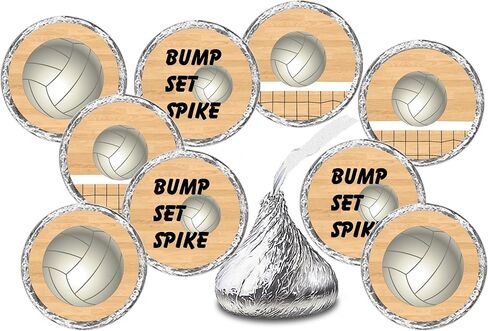 216 Sports Volleyball Kisses Stickers, Kisses Stickers for Birthday Party, Baby Shower, Wedding, Graduation, or Any Family Event Decorations, Candy Not Included. Made in USA in Saudi Arabia