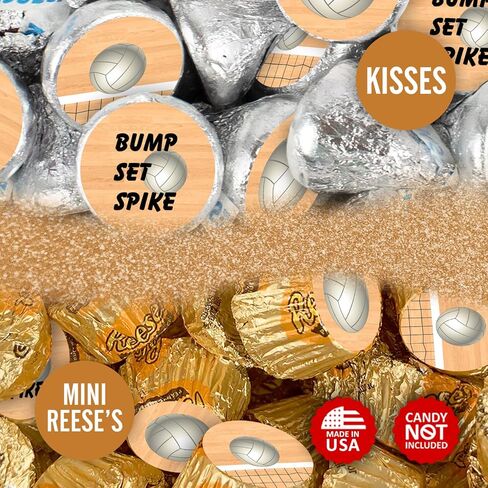 216 Sports Volleyball Kisses Stickers, Kisses Stickers for Birthday Party, Baby Shower, Wedding, Graduation, or Any Family Event Decorations, Candy Not Included. Made in USA in Saudi Arabia