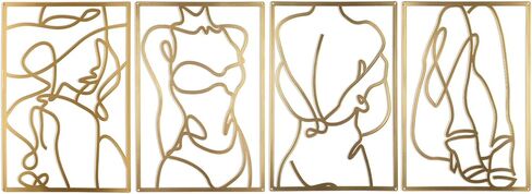 Yookan 4-Pack Metal Wall Art Decor, Minimalist Abstract Bedroom Wall Decor, Gold Modern Wall Art for Living Room, Female Body Design Wall Art for Indoor (17 x 11.8'') in Saudi Arabia