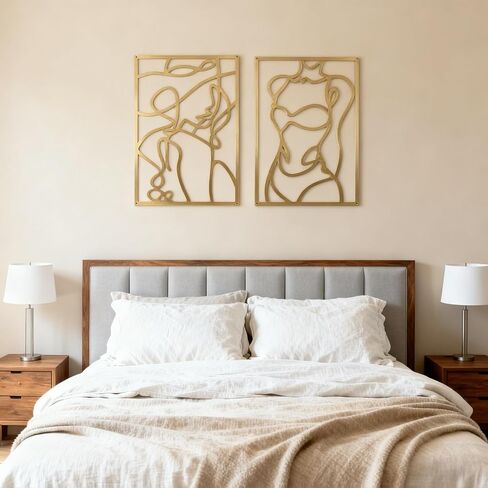 Yookan 4-Pack Metal Wall Art Decor, Minimalist Abstract Bedroom Wall Decor, Gold Modern Wall Art for Living Room, Female Body Design Wall Art for Indoor (17 x 11.8'') in Saudi Arabia
