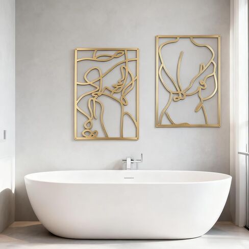 Yookan 4-Pack Metal Wall Art Decor, Minimalist Abstract Bedroom Wall Decor, Gold Modern Wall Art for Living Room, Female Body Design Wall Art for Indoor (17 x 11.8'') in Saudi Arabia