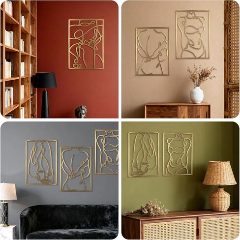 Yookan 4-Pack Metal Wall Art Decor, Minimalist Abstract Bedroom Wall Decor, Gold Modern Wall Art for Living Room, Female Body Design Wall Art for Indoor (17 x 11.8'') in Saudi Arabia