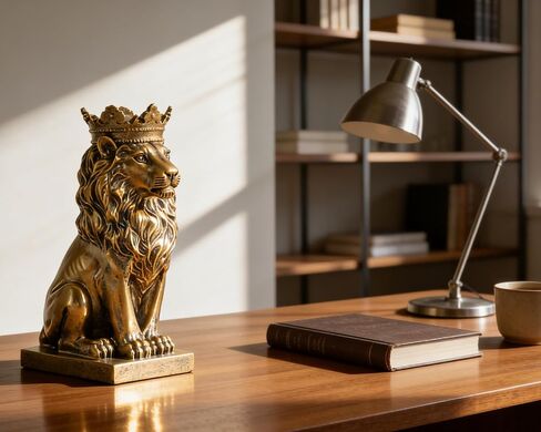 Lion Statue Decor 7 inch Resin, Antique Gold Decor Accent Crown Lion Statue Man Home Office Desk Table Shelf Decoration, Men Father Leo Lion Gift in Kuwait