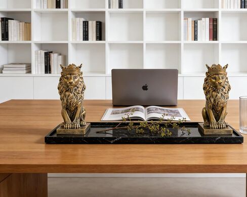 Lion Statue Decor 7 inch Resin, Antique Gold Decor Accent Crown Lion Statue Man Home Office Desk Table Shelf Decoration, Men Father Leo Lion Gift in Kuwait