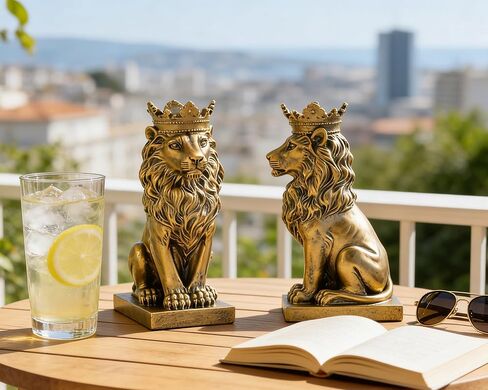 Lion Statue Decor 7 inch Resin, Antique Gold Decor Accent Crown Lion Statue Man Home Office Desk Table Shelf Decoration, Men Father Leo Lion Gift in Kuwait